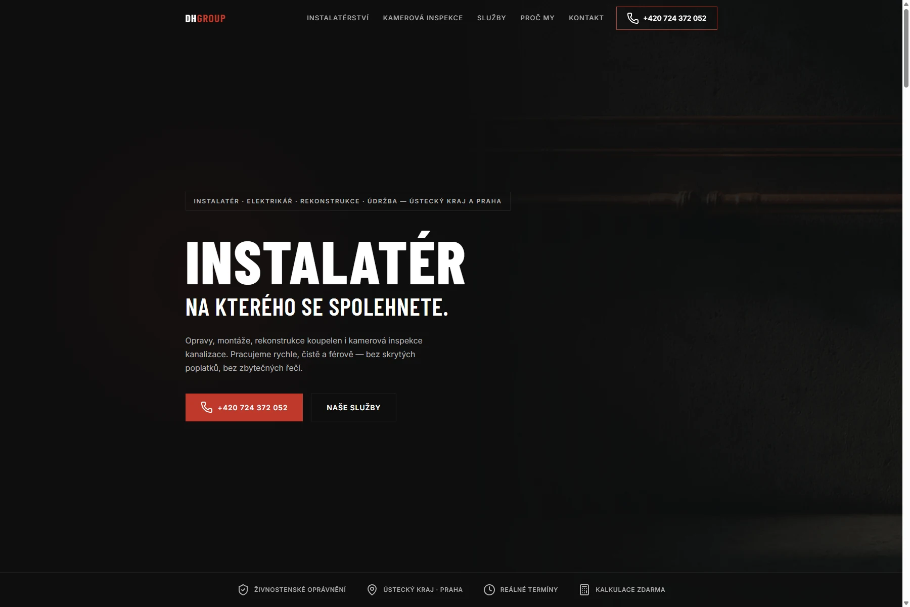DH Group — web pro instalatéra a&nbsp;rekonstrukce v&nbsp;Ústeckém kraji a&nbsp;Praze