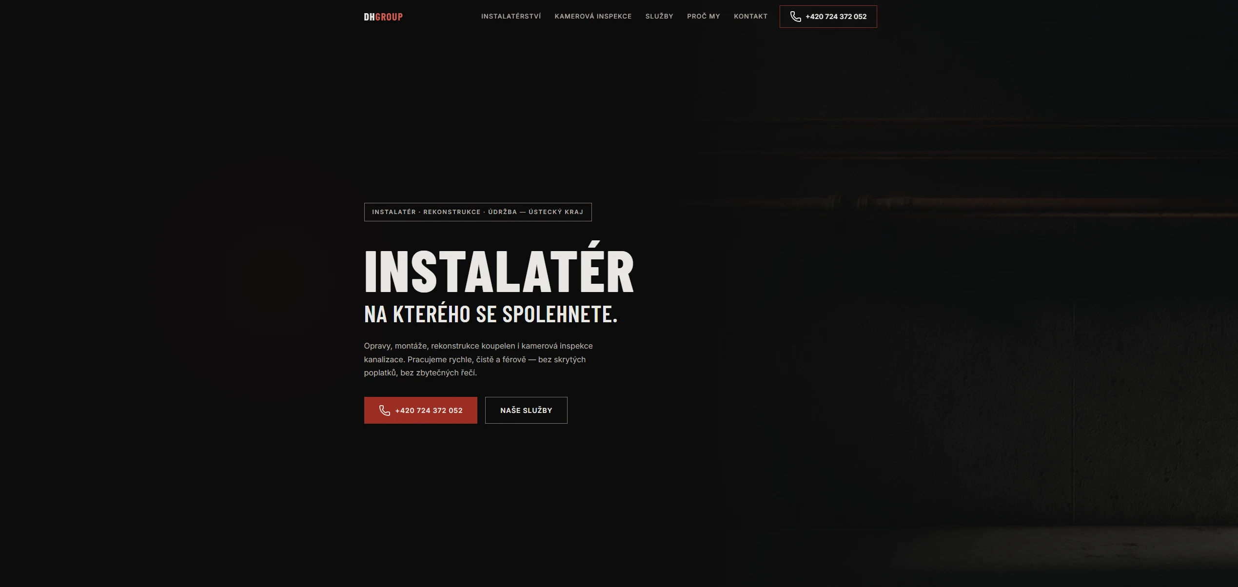 Webové stránky pro DH Group — stavební a instalatérská firma