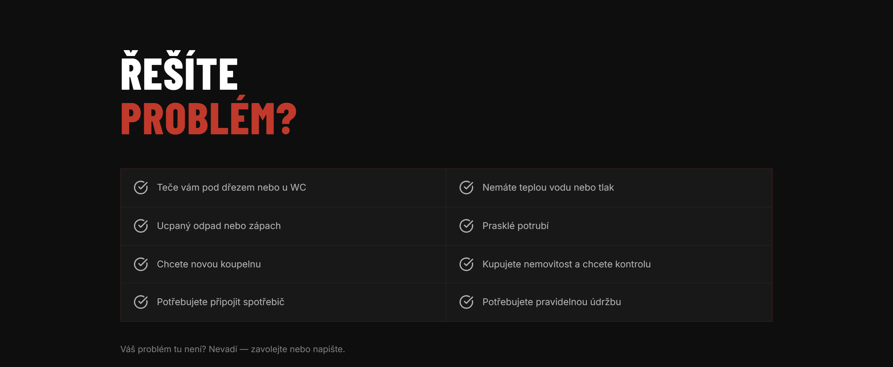 Nový web — sekce Řešíte problém? s konkrétními situacemi