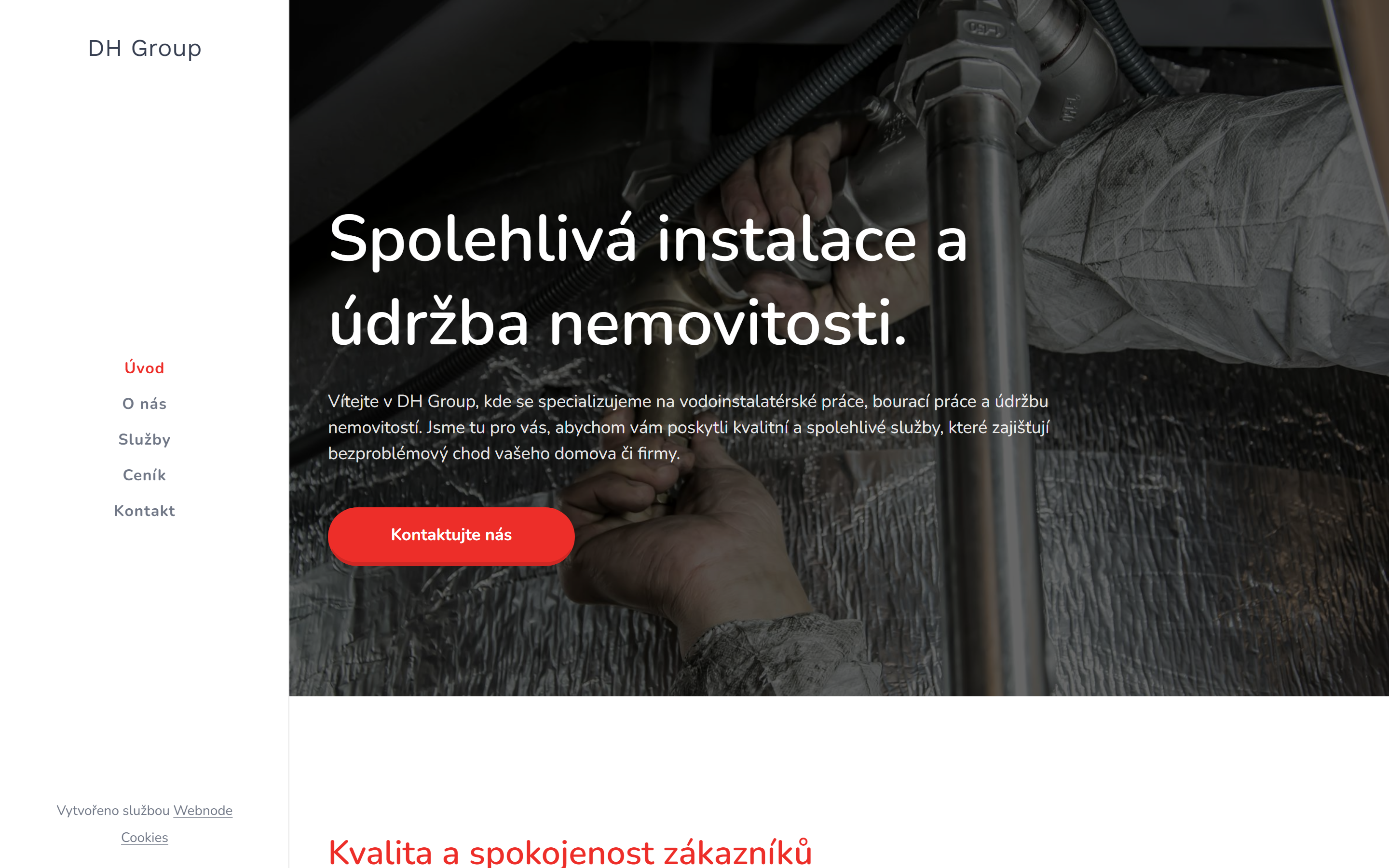 Původní homepage DH Group — Webnode šablona