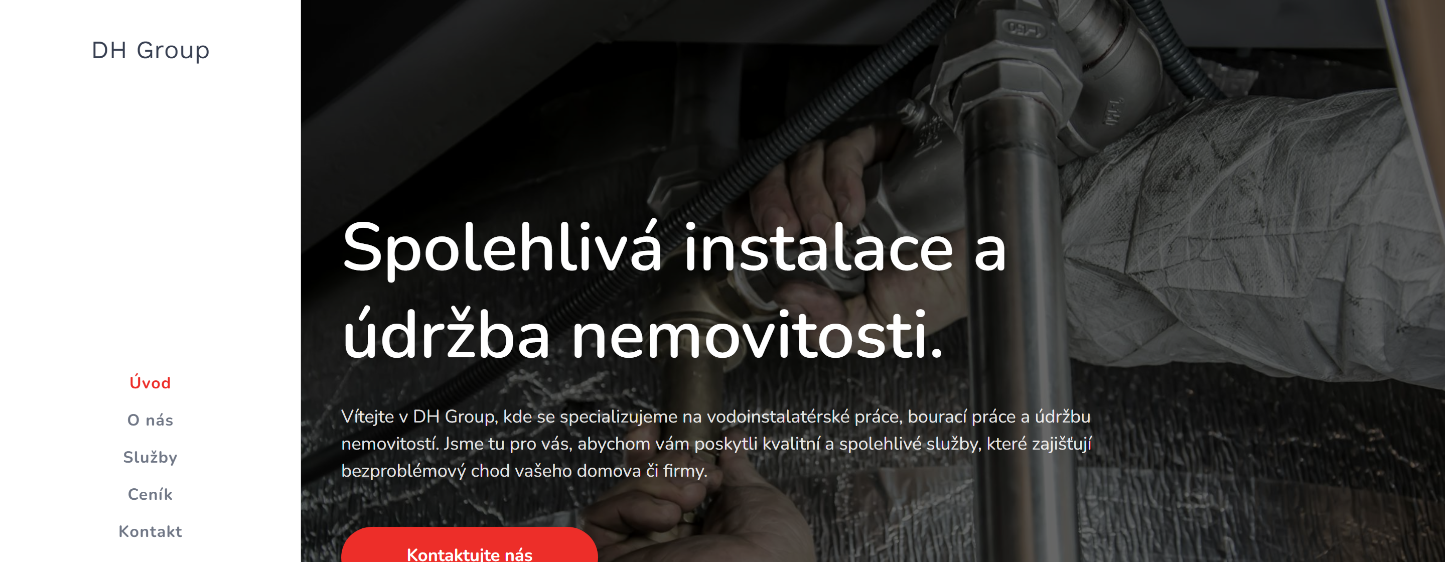 Původní web — kontakt jako odkaz v boční navigaci