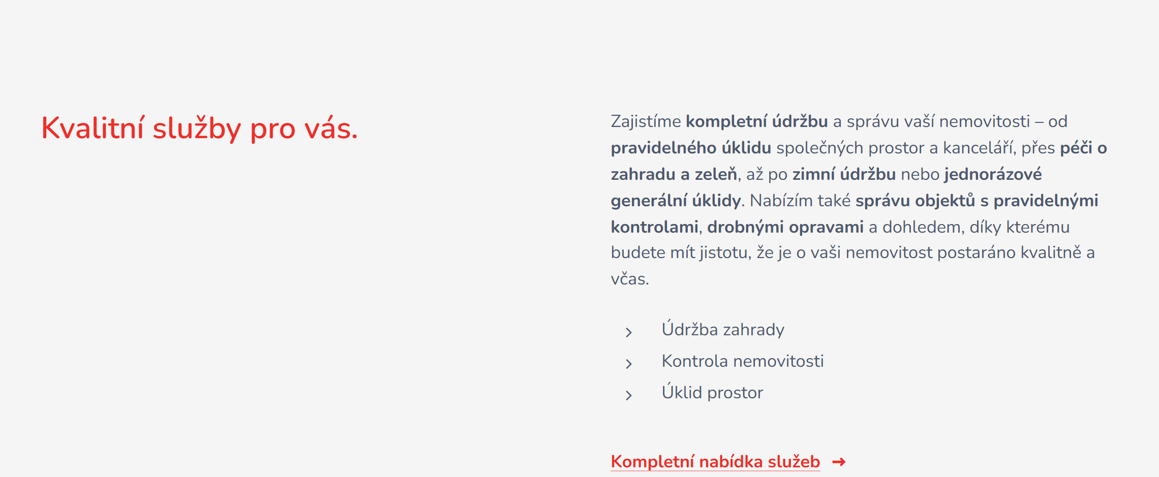 Původní web — generický seznam služeb